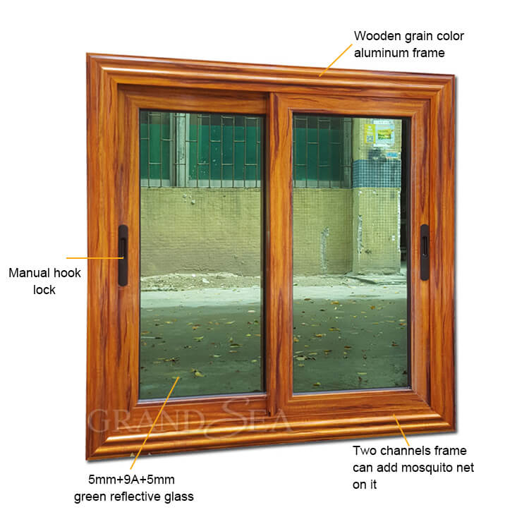 wooden grain aluminum sliding window
