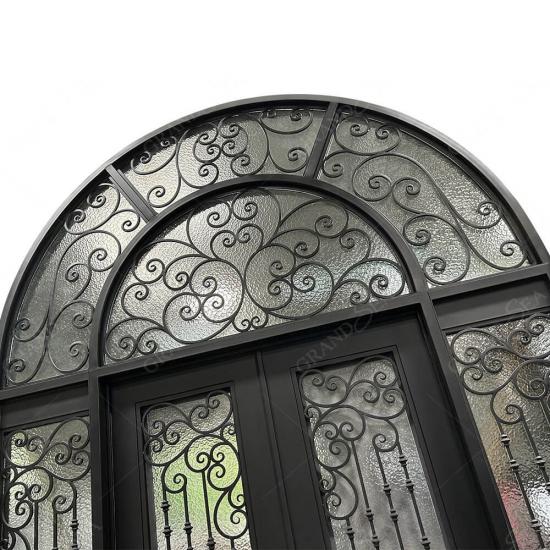 wrought iron door with sidelights