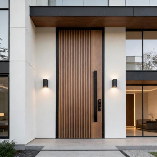 Porta de entrada pivotante de madeira maciça