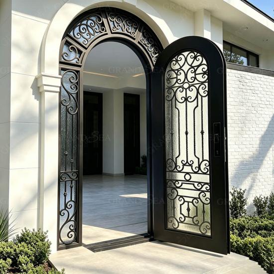 curved top iron entry door