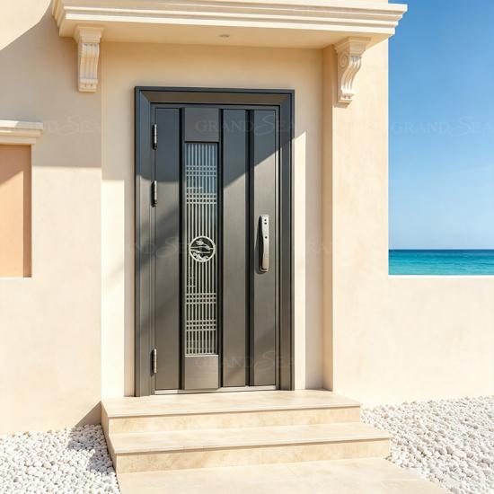 porta exterior minimalista de aço inoxidável